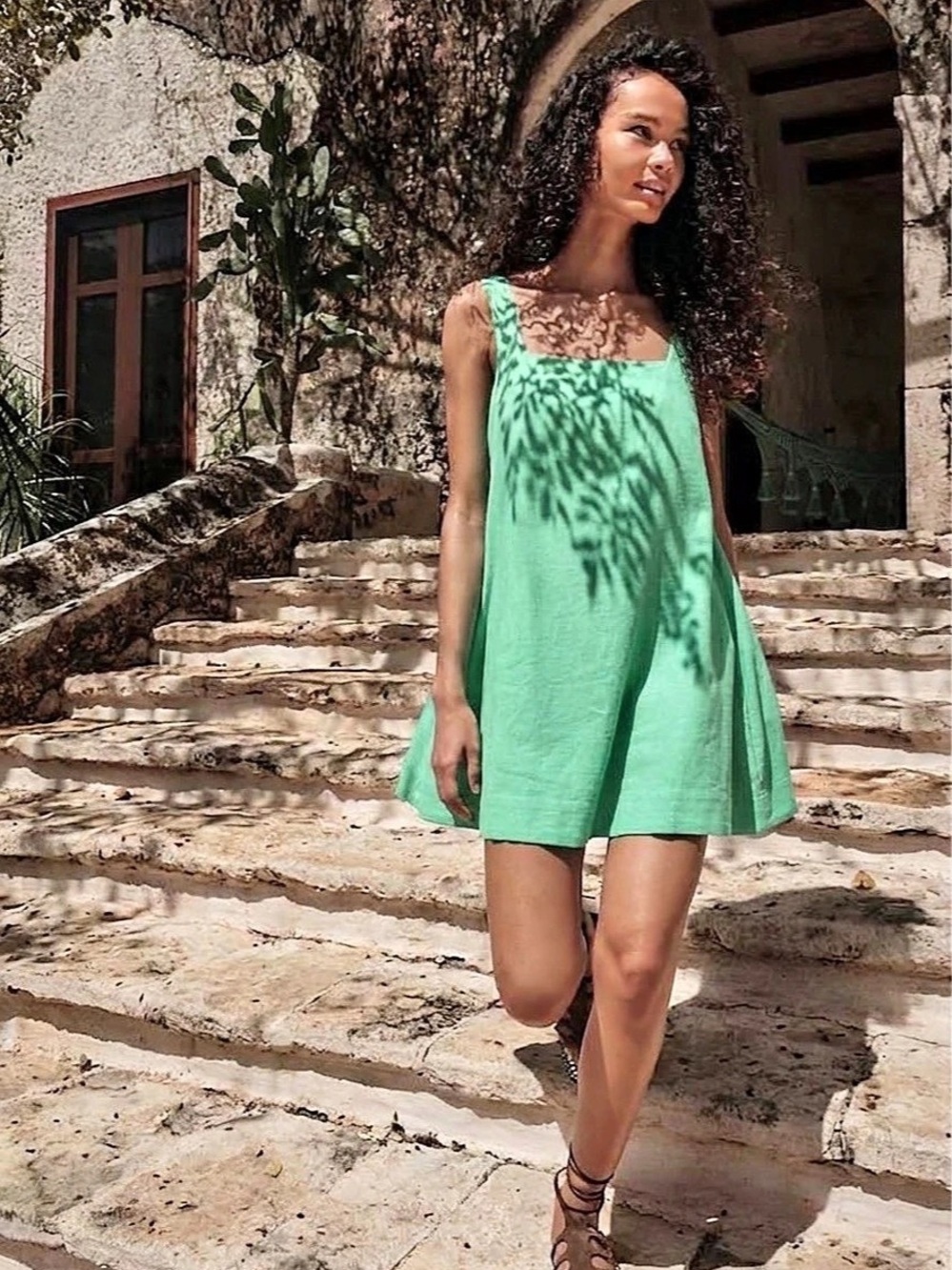 A new day Tank Mini Shift Dress with straps in Green $ white Size Large NWT
